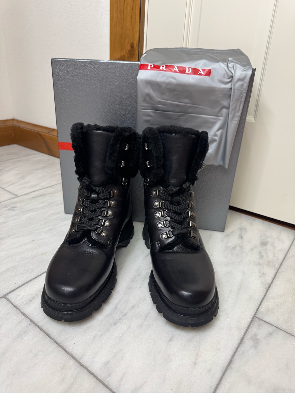 Prada Fur Lined Combat Boots Size 39